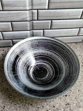 New Silver & Black Handpainted Glass Serving Centerpiece Bowl